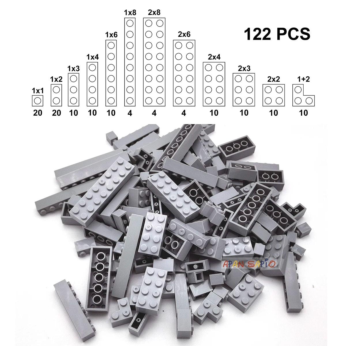 122 pièces figurines épaisses briques 12 tailles bricolage blocs de construction éducatif taille créative Compatible avec 3001 jouets en plastique pour les enfants