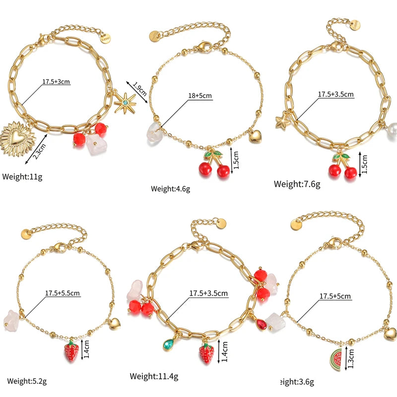 Nextvance été mode plaqué or Bracelets pour femme rouge fraise cerise pastèque breloques en acier inoxydable bijoux cadeaux