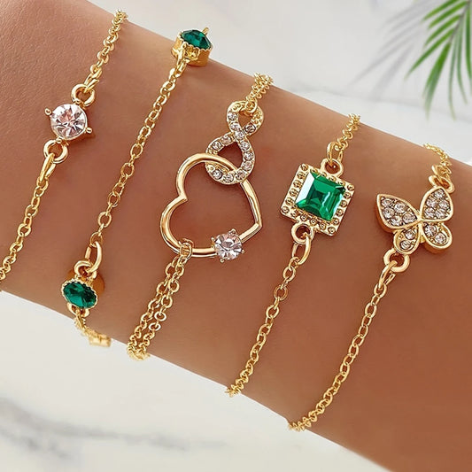 Ensemble de bracelets d'inspiration vintage avec biscuits étincelants de Rotterdam, motifs extron et géométriques, parfaits pour une tenue décontractée ou des avocats, 5 pièces