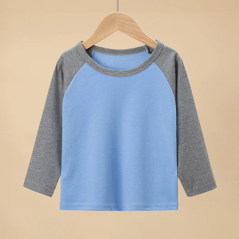 1/4 Pack 2025 nouveau printemps et automne enfants couleur correspondant à manches longues T-shirt pour garçons et filles décontracté Joker T-shirt
