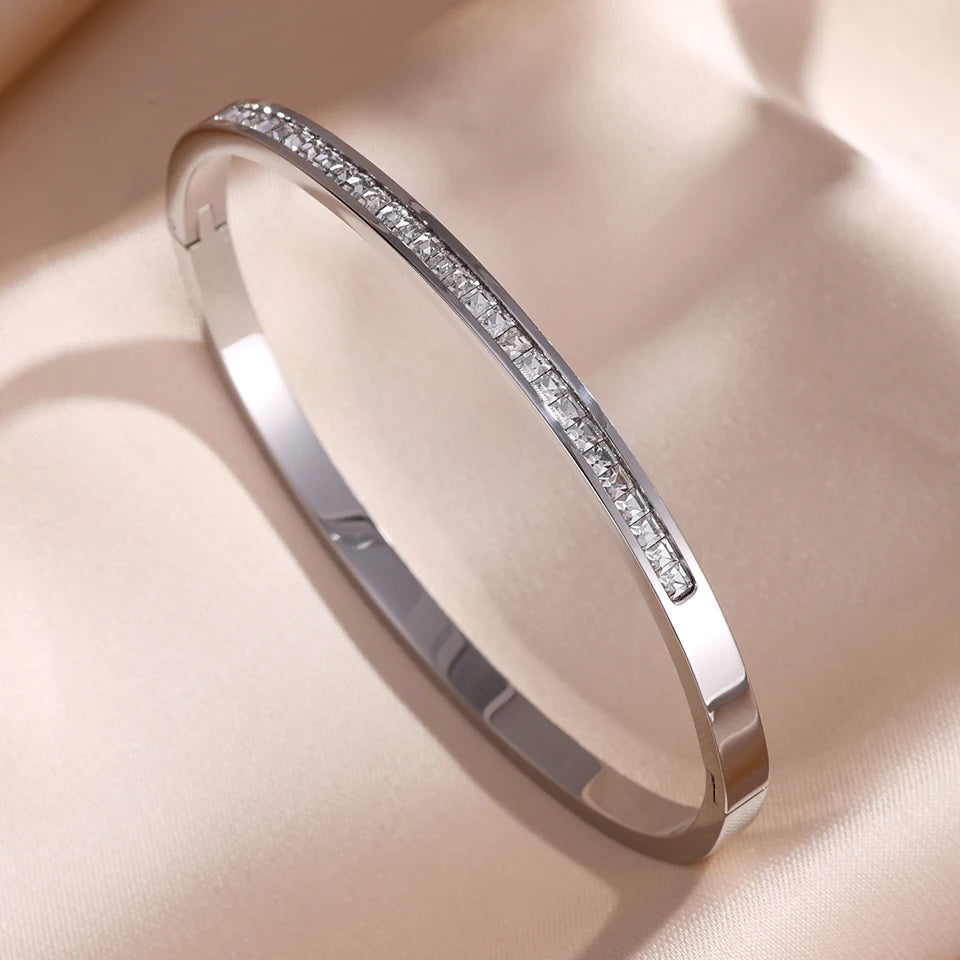 ZAKOL 5/1 pièces ensemble de bracelets en acier inoxydable incrusté de zircone scintillante pour femmes bracelets empilables mode ne se décolore pas bijoux cadeau