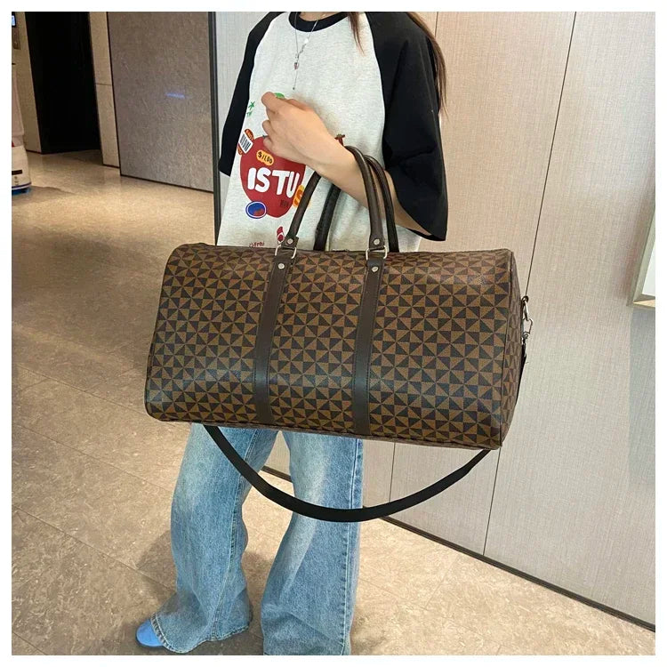 Sacs de voyage rétro géométriques en PU pour femmes, grande capacité, sacs à bandoulière classiques de haute qualité, couleurs assorties, 2024