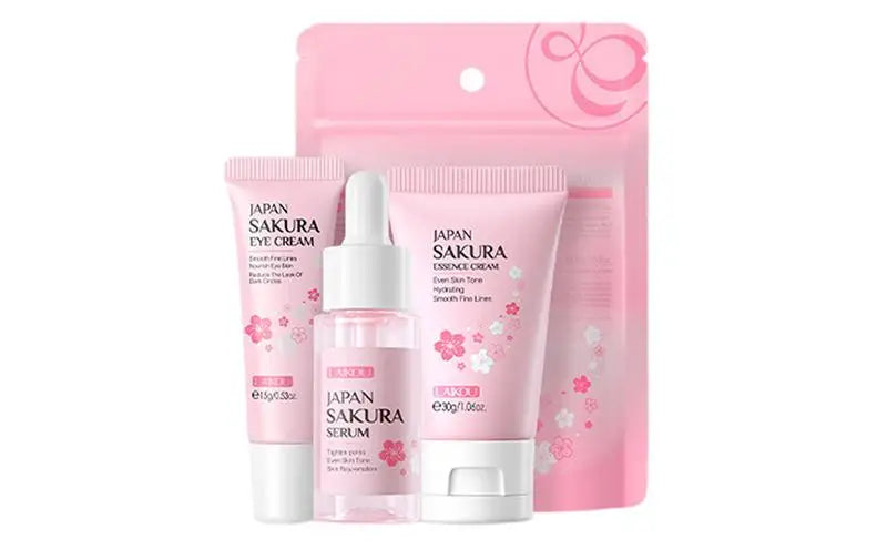 Coffret de soins pour le visage Crème nettoyante Sakura Essence Tonique hydratant blanchissant et anti-âge Crème pour les yeux Sérum pour le visage Soins de la peau pour les yeux