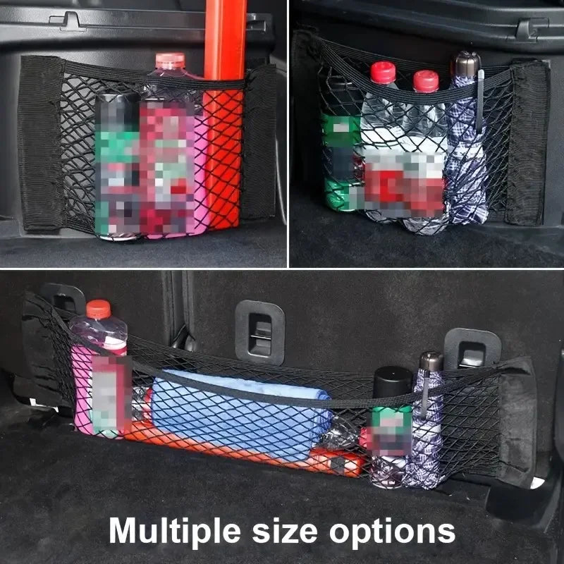 Sac de rangement universel pour voiture Filet de coffre à double maille Sac de rangement intégré Filet de fixation pour extincteur Filet antidérapant Filet de rangement voiture Filet de coffre double maille automobile