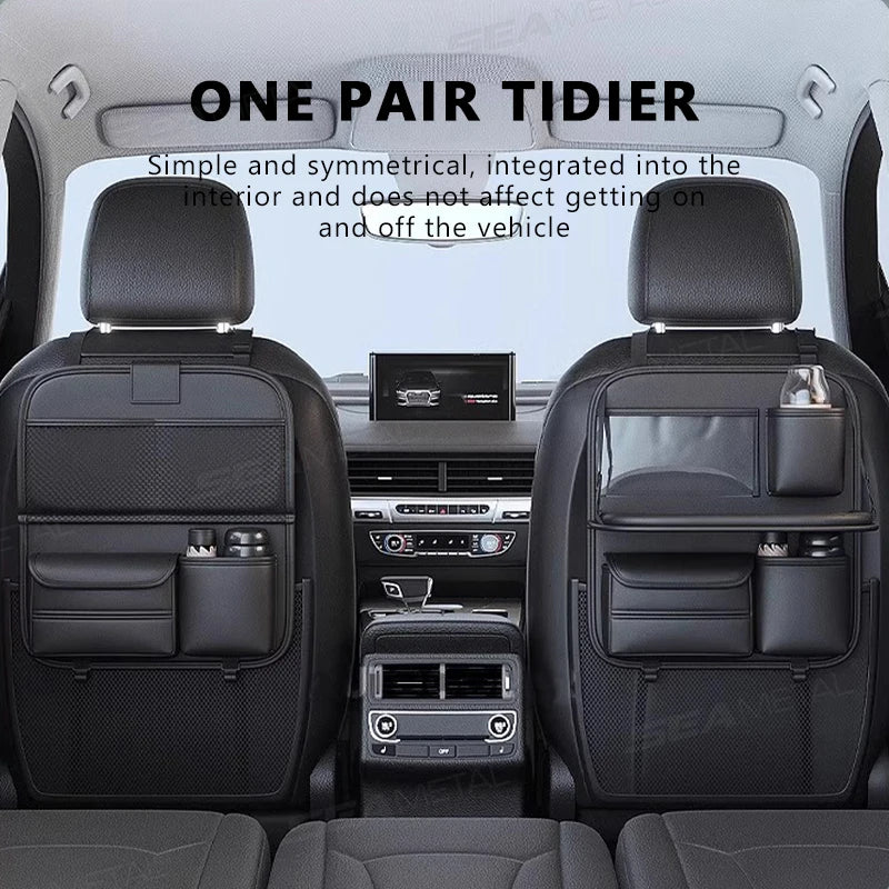 SEAMETAL 8 en 1 sac de rangement pour dossier de siège de voiture avec plateau pliable résistant à l'usure étanche organisateur de siège arrière de voiture porte-mouchoirs/gobelet