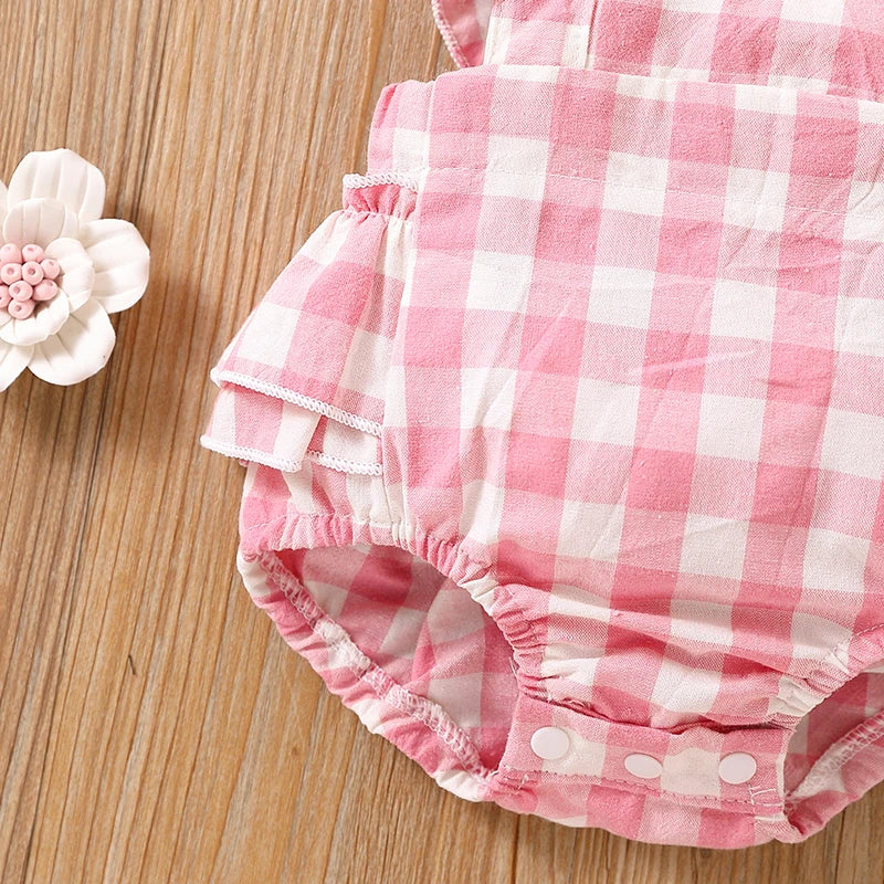Manches volantes en coton à carreaux pour nouveau-né fille, tenue d'escalade imbibée de fesses + vêtements de sauna