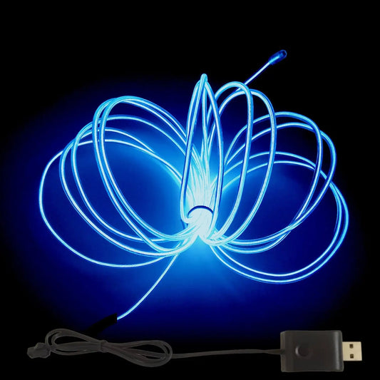 EL – fil lumineux de couleur 3M/5M/10M, avec adaptateur USB, bande lumineuse néon 360, corde lumineuse découpable pour fête d'halloween, décoration DIY