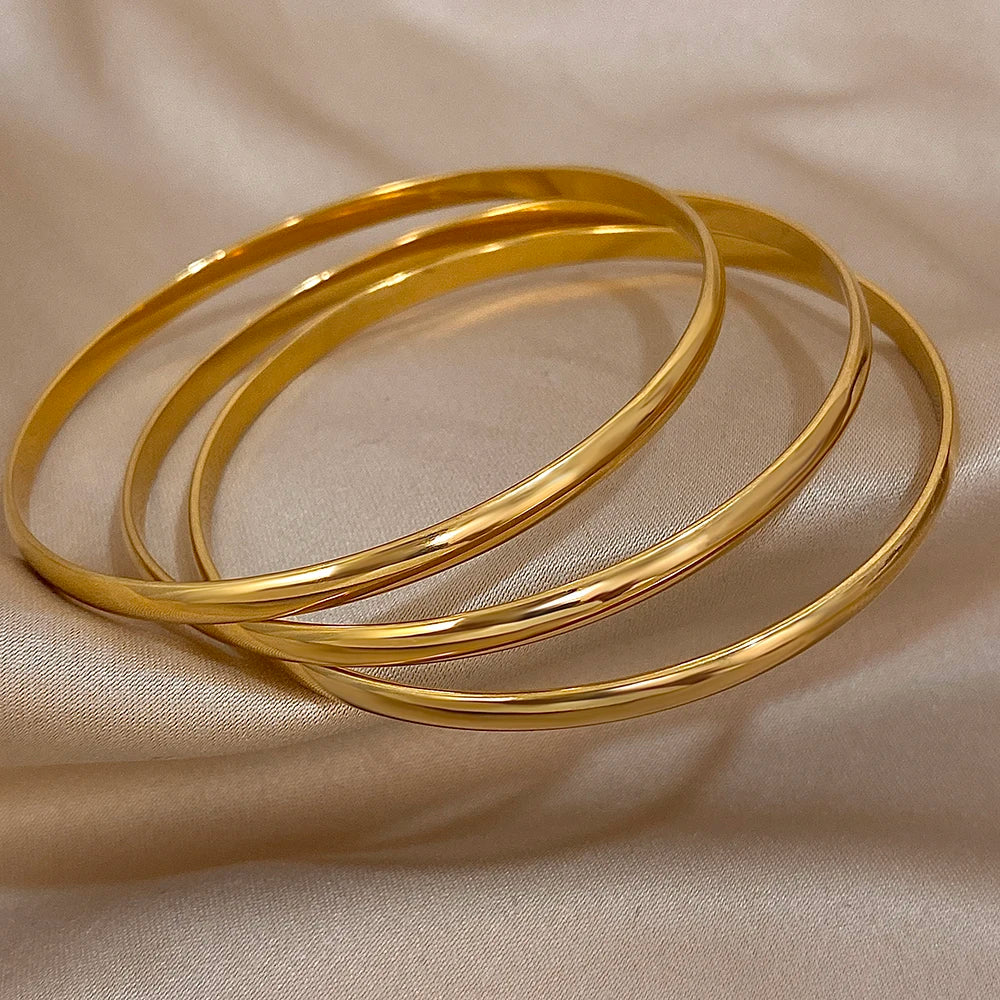 Bracelet en acier inoxydable plaqué or brillant 18 carats pour femmes, 3 pièces, bracelets de base minimalistes, bijoux étanches