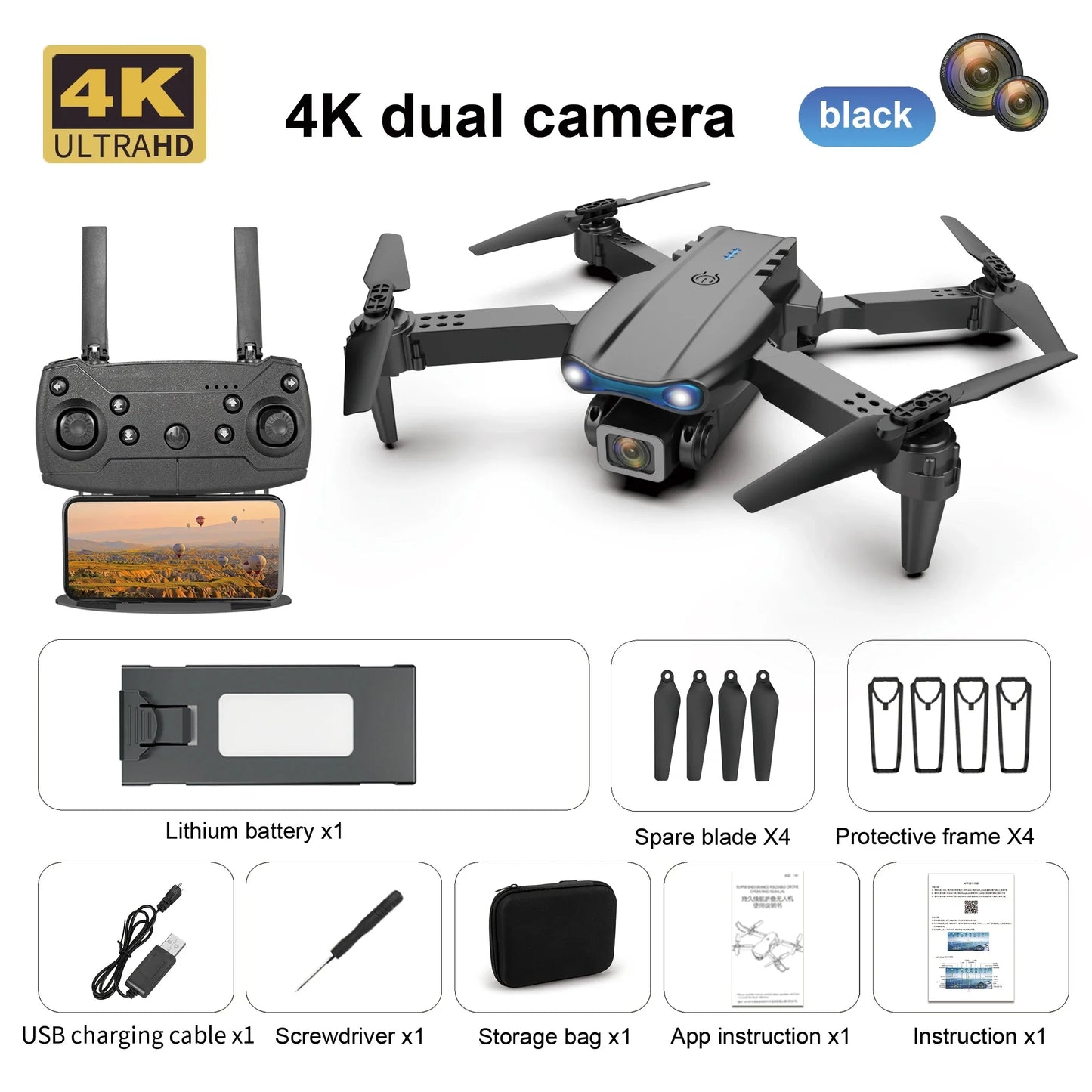 Drone professionnel E99 Pro avec caméra 4K, photographie aérienne, caméra HD pour touristes, évitement d'obstacles à trois côtés, quadrirotor