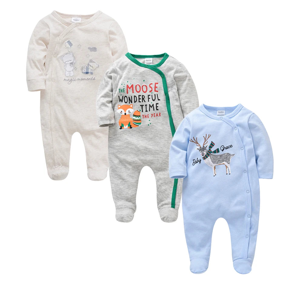 Ensemble de vêtements 100% coton pour bébés filles de 0 à 12 mois, barboteuse à manches longues pour nouveau-né garçon, combinaison imprimée Carton, printemps-automne, 3 pièces/lot
