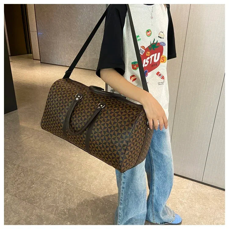 Sacs de voyage rétro géométriques en PU pour femmes, grande capacité, sacs à bandoulière classiques de haute qualité, couleurs assorties, 2024