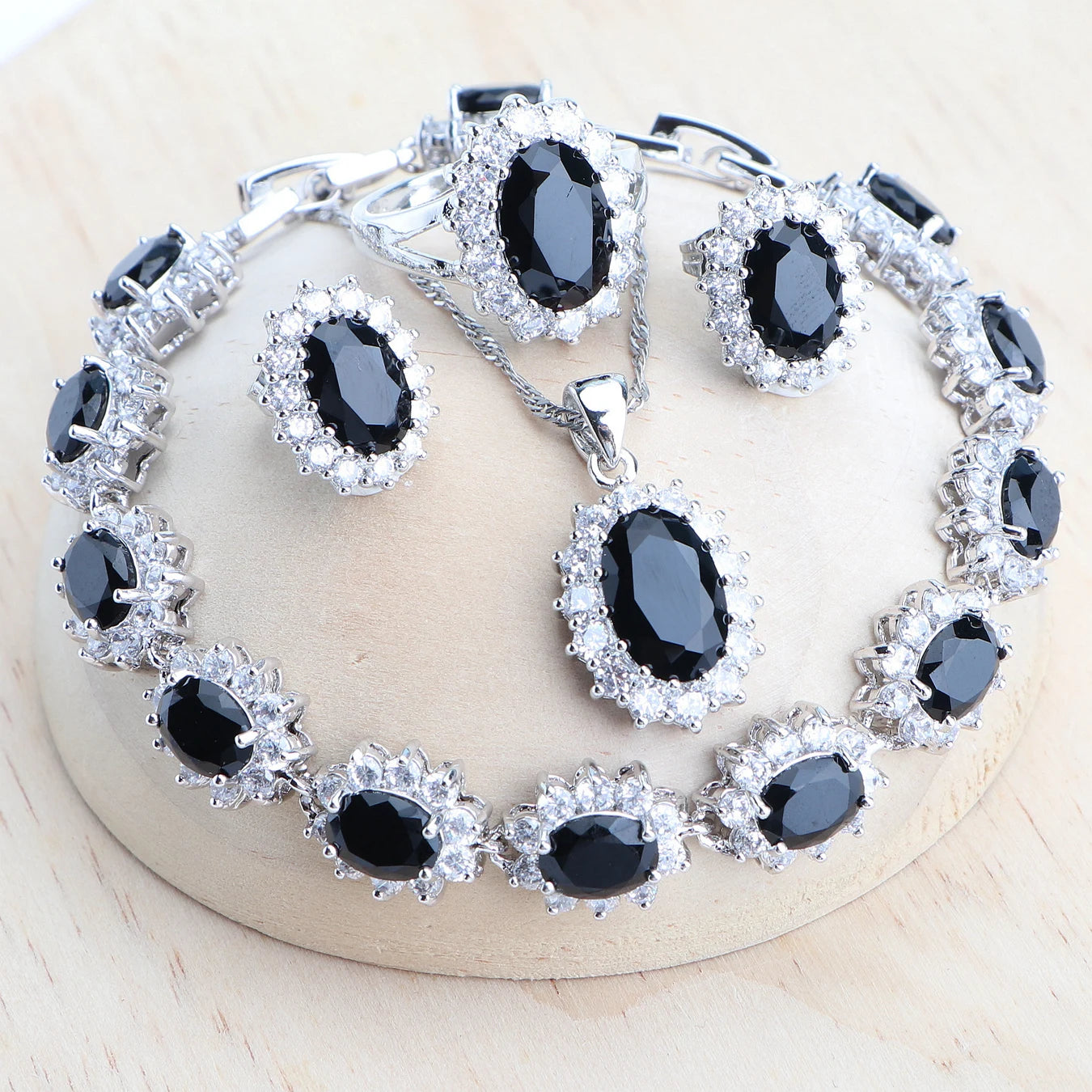Ensemble de bijoux de mariée en argent 925 pour femmes, Costume en zircone bleue, bijoux fins, collier, boucles d'oreilles, bagues, Bracelets, pendentif