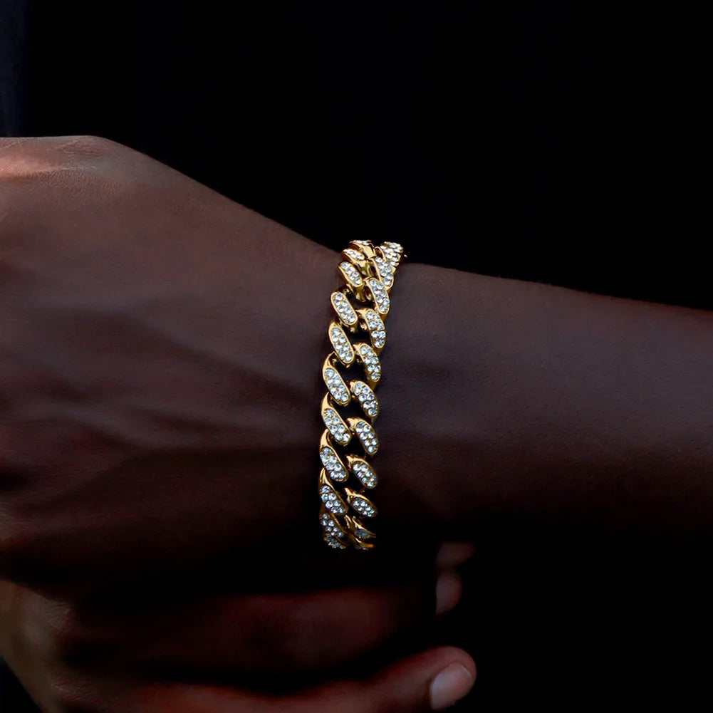 Bracelets en chaîne cubaine à maillons glacés de 14MM pour hommes et femmes, strass complets, épais, Miami, Punk, Hip Hop, bijoux cadeau