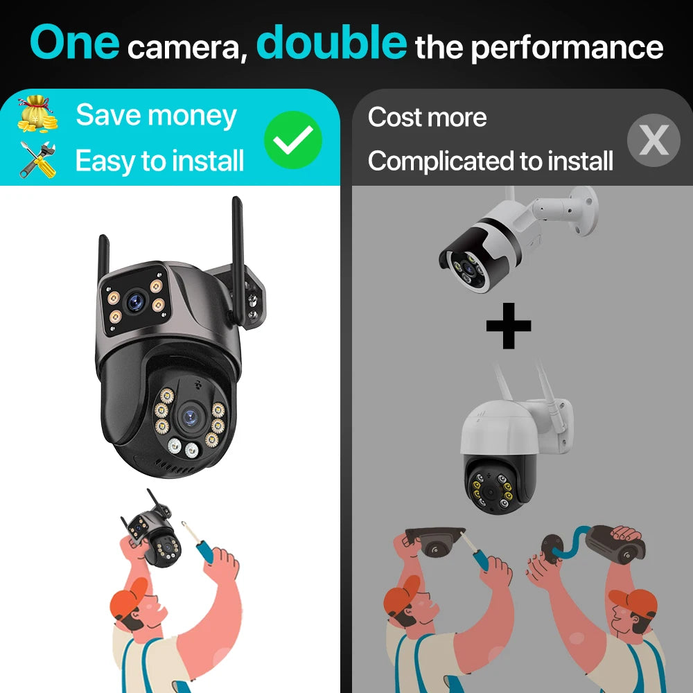 4K 8MP HD Wifi PTZ caméra extérieure 4MP double objectif double écran AI suivi automatique caméra IP CCTV Audio vidéo Surveillance P2P iCSee