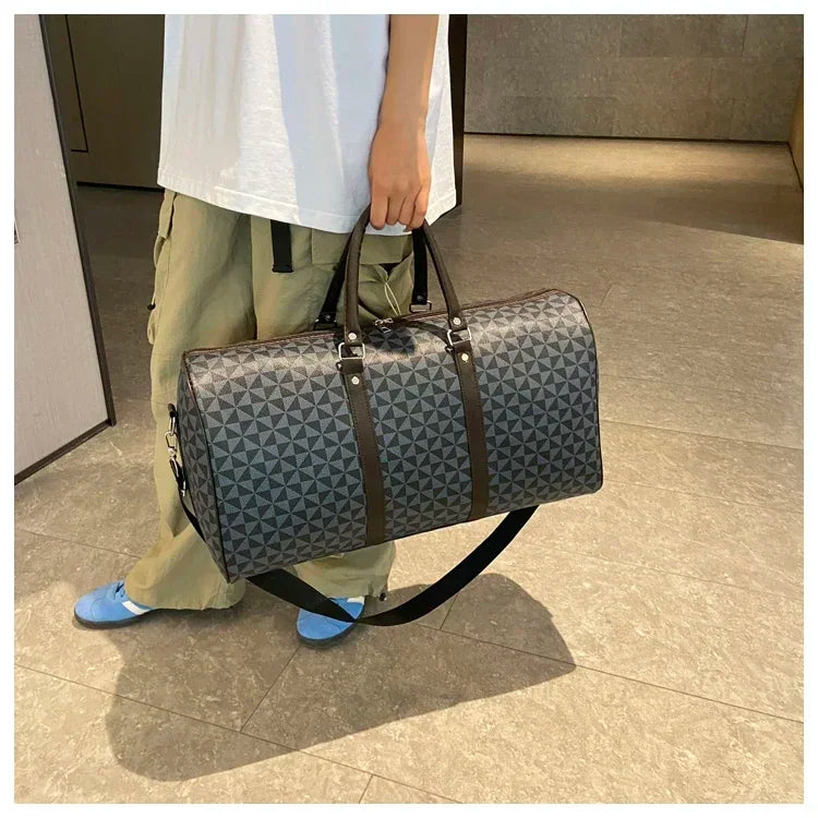 Sacs de voyage rétro géométriques en PU pour femmes, grande capacité, sacs à bandoulière classiques de haute qualité, couleurs assorties, 2024