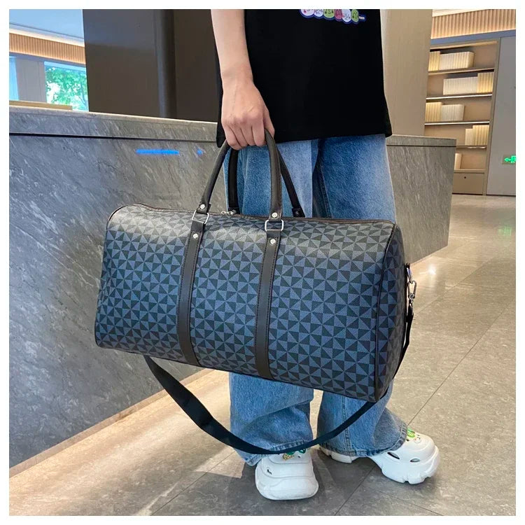 Sacs de voyage rétro géométriques en PU pour femmes, grande capacité, sacs à bandoulière classiques de haute qualité, couleurs assorties, 2024
