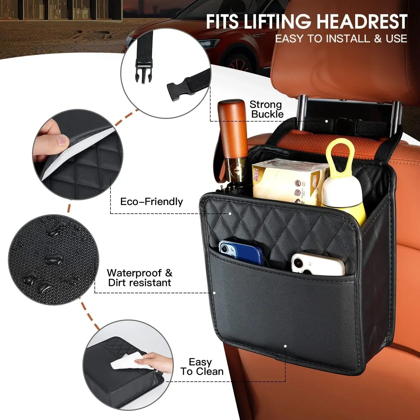 Sac de rangement multifonction en cuir PU pour dossier de siège de voiture, pour Renault Clio Laguna Megane Duster, porte-gobelet en tissu, poche pour déchets