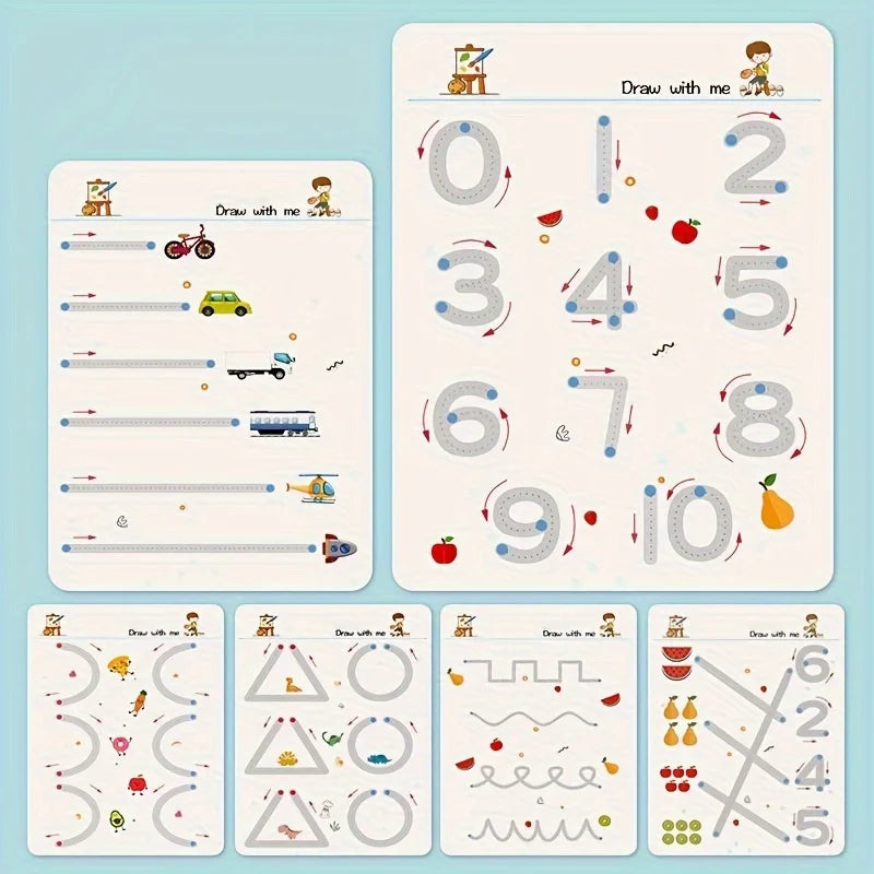 Cahier d'exercices de formation de contrôle de stylo pour tout-petits, cahier de pratique de traçage magique pour bébé, écriture réutilisable, dessin, livres d'images éducatifs