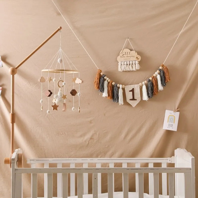 Berceau de bébé lit Mobile cloche hochet jouets en bois Crochet étoiles pendentif lit cloche jouets nouveau-né confort berceau support suspendus jouets cadeaux