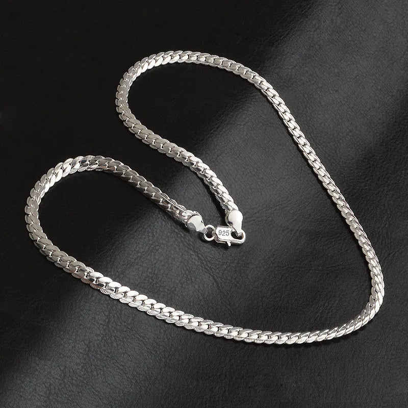Collier en argent Sterling 925 pour hommes et femmes, chaîne latérale de 5mm, 16/18/20/22/24 pouces, bijoux de fiançailles et de mariage à la mode