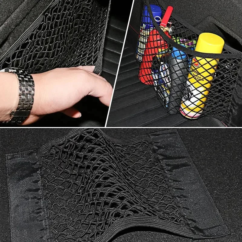 Sac de rangement universel pour voiture Filet de coffre à double maille Sac de rangement intégré Filet de fixation pour extincteur Filet antidérapant Filet de rangement voiture Filet de coffre double maille automobile