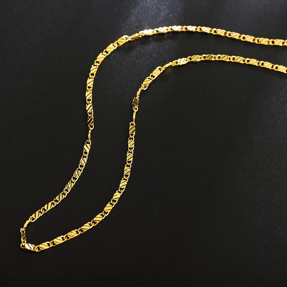 Collier en or 18 carats à la mode, 2MM, 16/18/20/22/24/26/28/30 pouces, chaîne latérale pour femmes et hommes, bijoux en argent 925