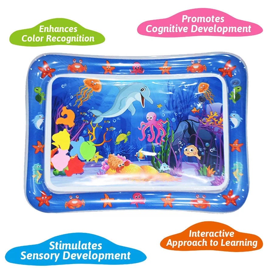 Tapis de jeu gonflable en PVC dauphin bleu, 1 pièce, tapis d'eau pour bébé, tapis pour tout-petits, jouets d'activité d'éducation précoce, coussin, cadeau