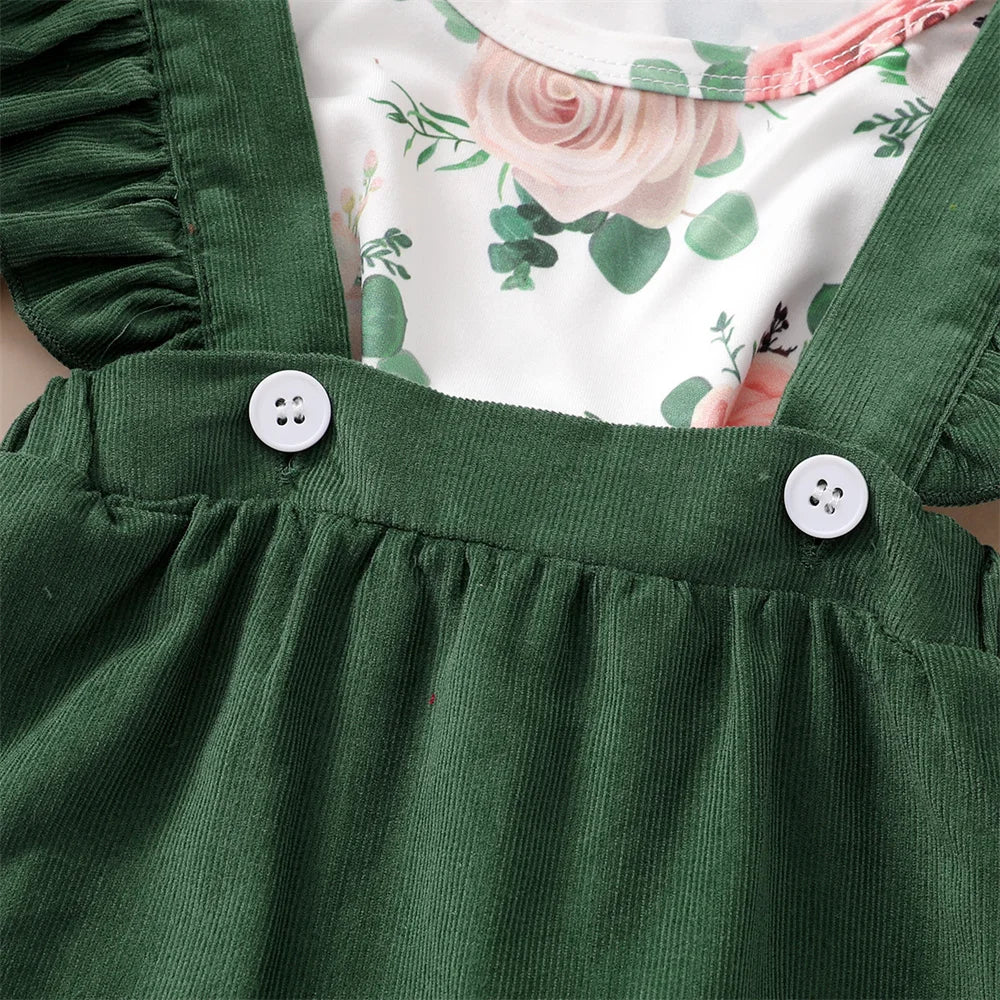 Ensemble de vêtements 3 pièces pour nouveau-né fille, haut floral à manches longues, jupe à bretelles, vêtements de sauna, mode printemps et automne, 0 à 12 mois, 03 tenue
