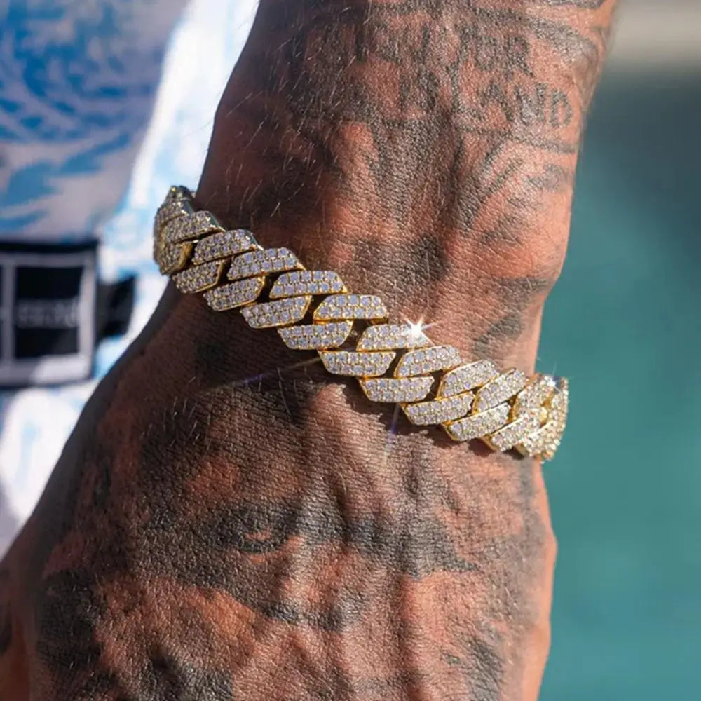 Bracelets en chaîne cubaine à maillons glacés de 14MM pour hommes et femmes, strass complets, épais, Miami, Punk, Hip Hop, bijoux cadeau