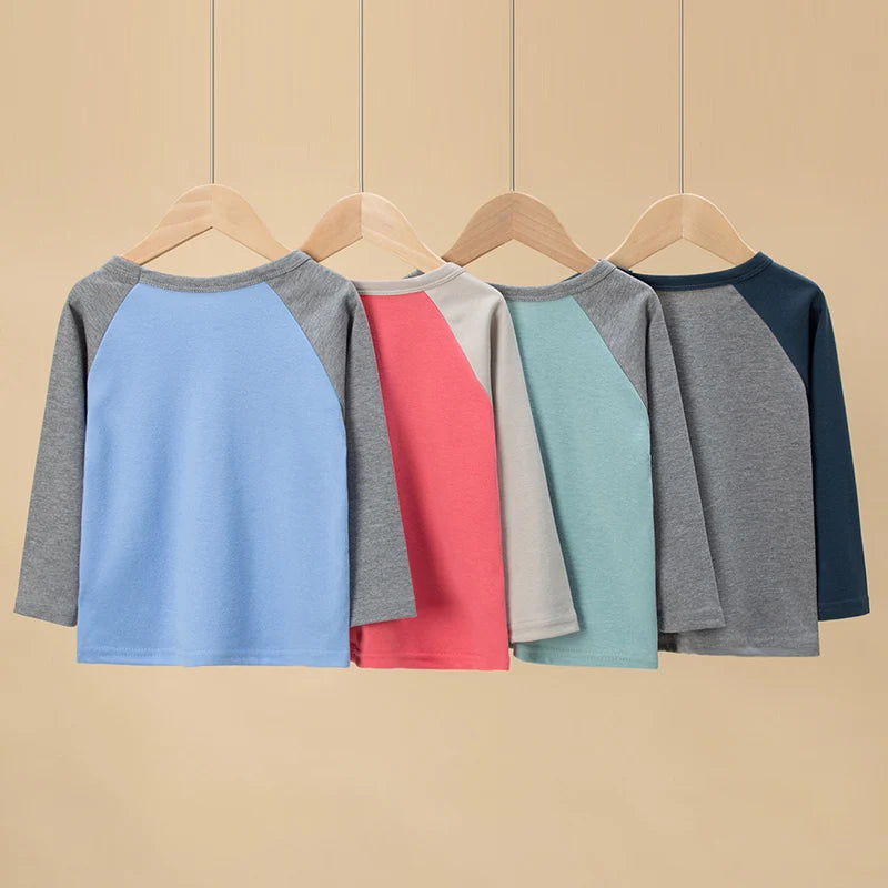 1/4 Pack 2025 nouveau printemps et automne enfants couleur correspondant à manches longues T-shirt pour garçons et filles décontracté Joker T-shirt
