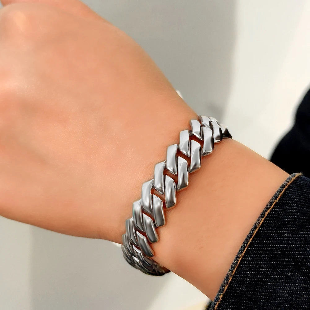 Bracelets en chaîne cubaine à maillons glacés de 14MM pour hommes et femmes, strass complets, épais, Miami, Punk, Hip Hop, bijoux cadeau