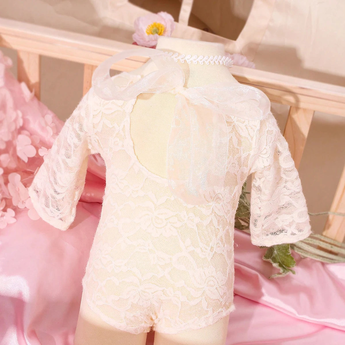 Ylsteed – ensemble 2 pièces pour nouveau-né, barboteuse en dentelle, tenues de photographie pour nourrissons avec bandeau assorti, accessoires de prise de vue Photo pour bébé fille