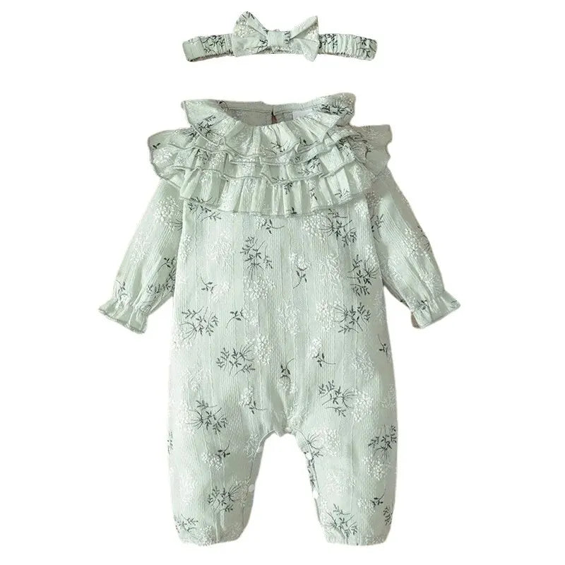 Body pour nouveau-né fille de 0 à 18 mois, imprimé Floral, barboteuse à manches longues avec bandeau, vêtements de printemps et d'automne
