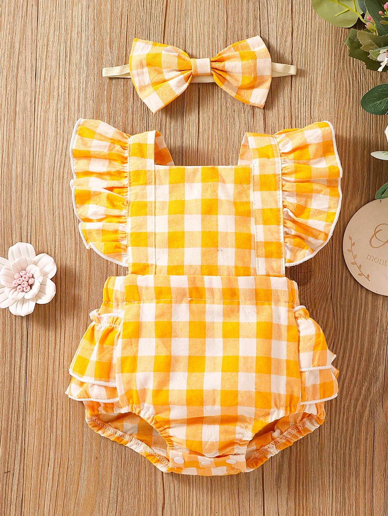 Manches volantes en coton à carreaux pour nouveau-né fille, tenue d'escalade imbibée de fesses + vêtements de sauna