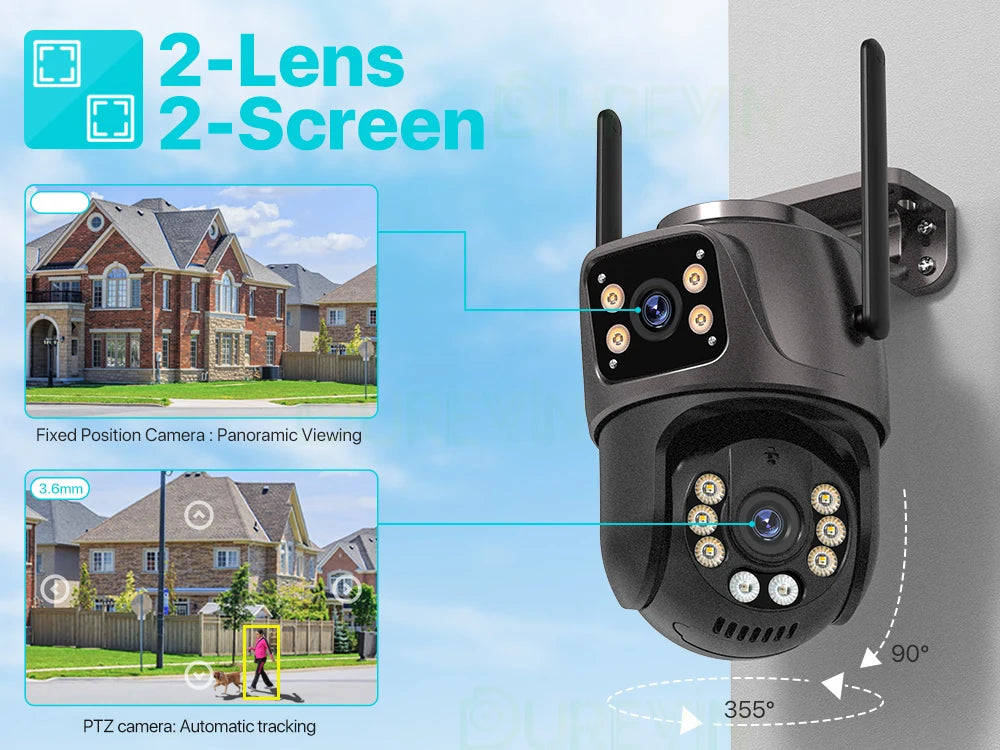 4K 8MP HD Wifi PTZ caméra extérieure 4MP double objectif double écran AI suivi automatique caméra IP CCTV Audio vidéo Surveillance P2P iCSee