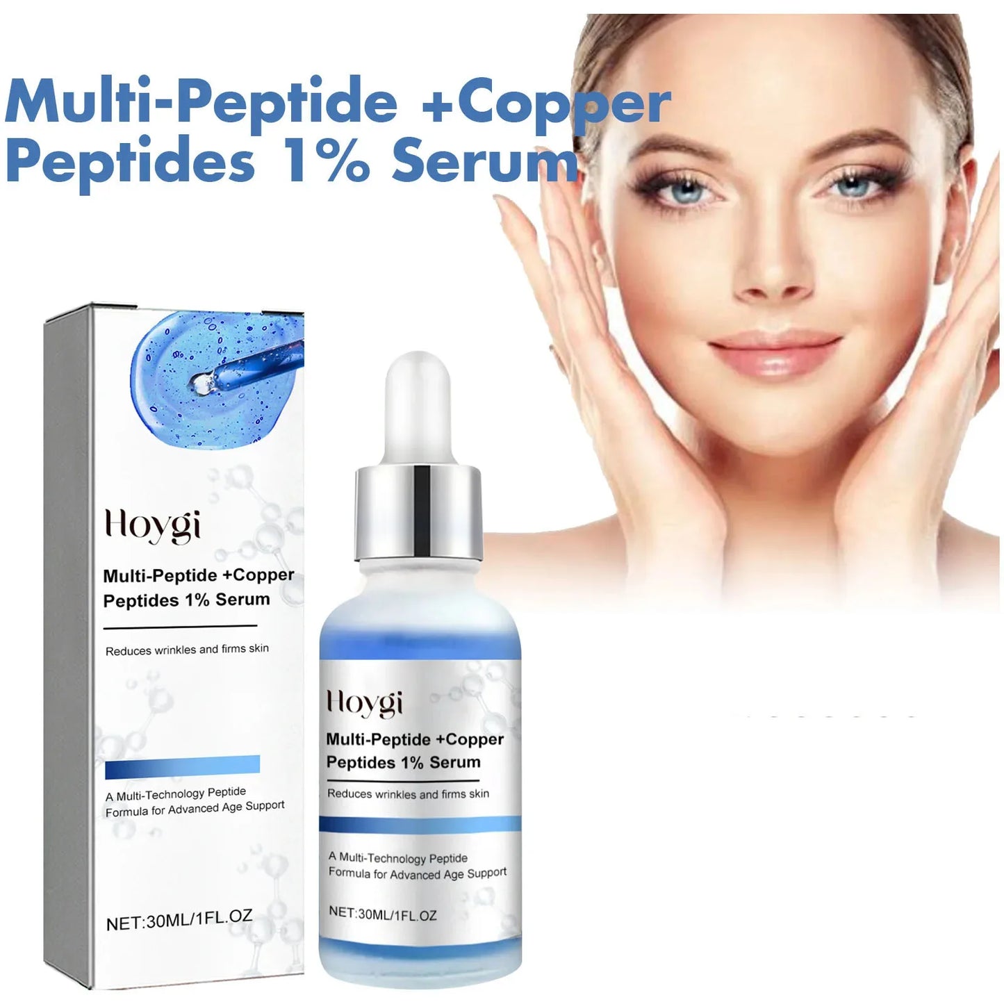 Sérum Peptide de cuivre bleu, Anti-rides, rétrécit les Pores, soins pour la peau, rajeunissement, acide hyaluronique, éclaircissant, hydratant