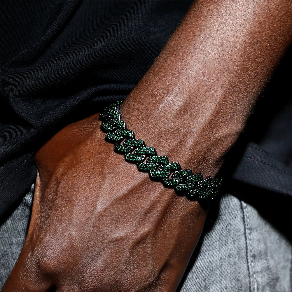 Bracelets en chaîne cubaine à maillons glacés de 14MM pour hommes et femmes, strass complets, épais, Miami, Punk, Hip Hop, bijoux cadeau