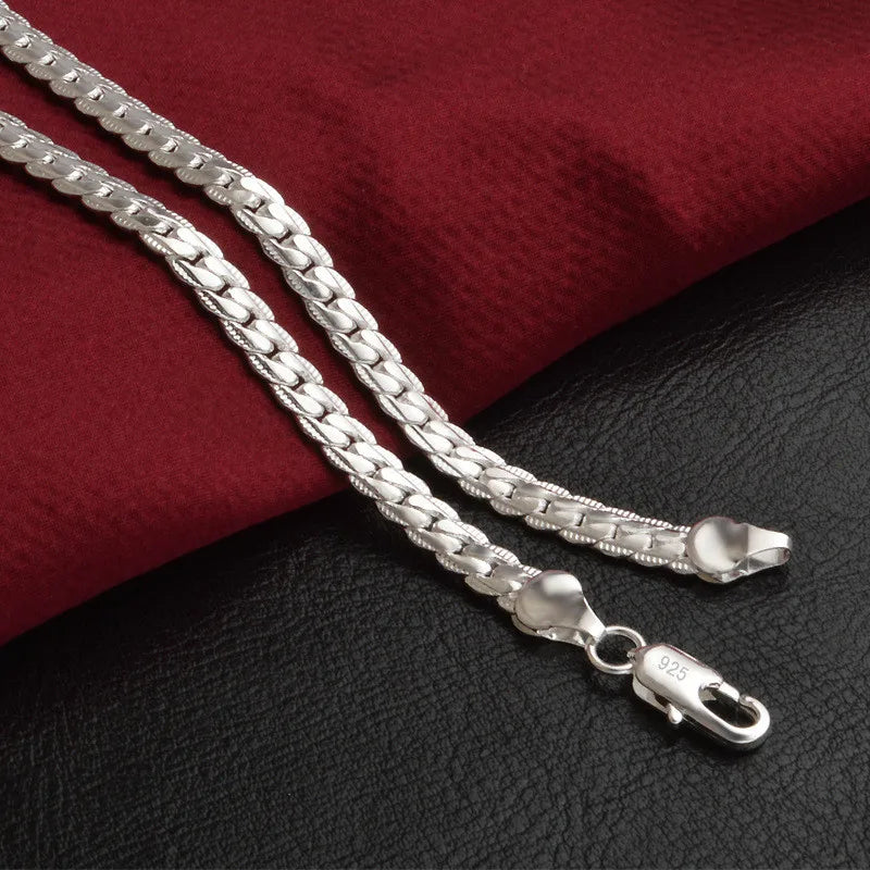 Collier en argent Sterling 925 pour hommes et femmes, chaîne latérale de 5mm, 16/18/20/22/24 pouces, bijoux de fiançailles et de mariage à la mode