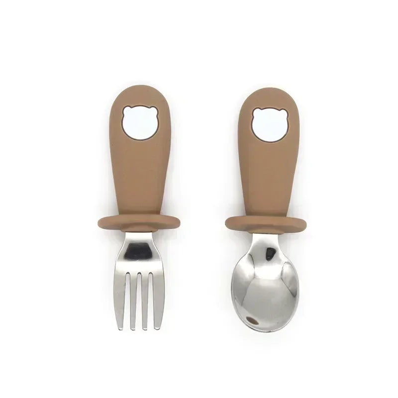 Ensemble de vaisselle de dessin animé pour bébé, ustensiles pour enfants en acier inoxydable, couverts de table pour tout-petits, dessin animé, cuillère d'alimentation pour nourrissons, fourchette