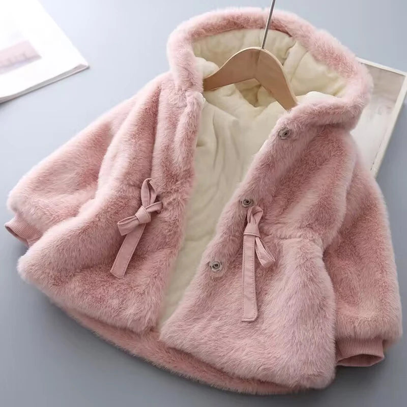 Manteau d'hiver pour filles, Super chaud, fourrure de vison, rembourré, épais, manches longues, manteaux à capuche, veste pour bébés enfants, vêtements d'extérieur en peluche