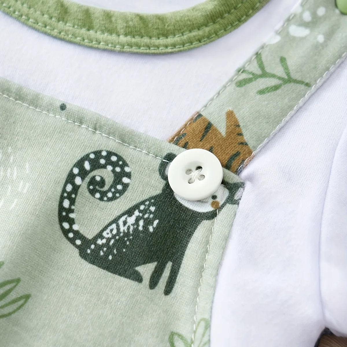 IURNXB-Barboteuse à imprimé animal de zoo pour bébé garçon, costume de batterie deux pièces pour nouveau-né, vêtements de jeu décontractés, manches courtes, faux