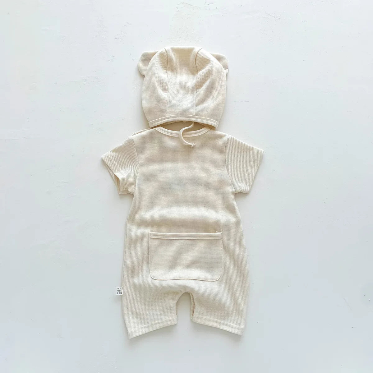 Combinaison d'été pour bébés filles et garçons, manches courtes, Patch gaufré, ours, nouveau-né, barboteuse en coton, chapeau cadeau avec oreille, nouvelle collection