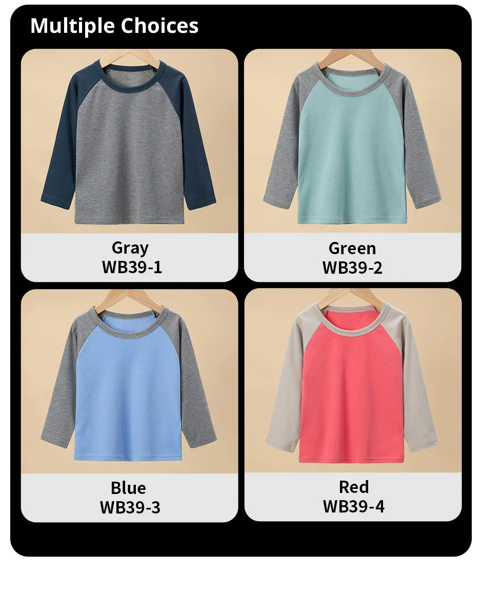 1/4 Pack 2025 nouveau printemps et automne enfants couleur correspondant à manches longues T-shirt pour garçons et filles décontracté Joker T-shirt