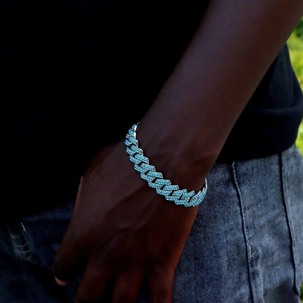 Bracelets en chaîne cubaine à maillons glacés de 14MM pour hommes et femmes, strass complets, épais, Miami, Punk, Hip Hop, bijoux cadeau