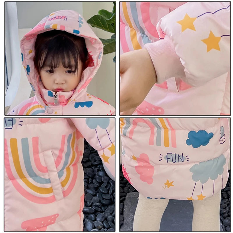Nouvelles filles garçons doudoune manteaux d'hiver enfants vêtements à capuche coupe-vent manteau pour enfants 2-7 ans coton vêtements d'extérieur chauds