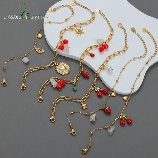 Nextvance été mode plaqué or Bracelets pour femme rouge fraise cerise pastèque breloques en acier inoxydable bijoux cadeaux