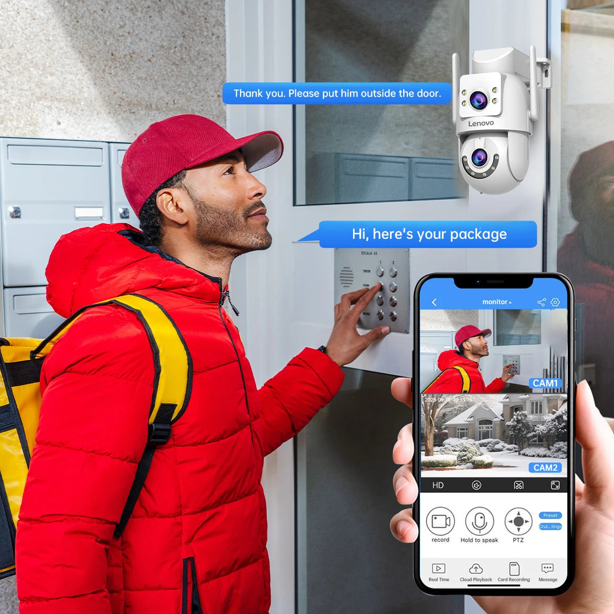 Lenovo 4K WiFi caméra de Surveillance 5G Wifi extérieur double objectif PTZ caméras IP suivi automatique Audio vidéo ONVIF sécurité CCTV caméra