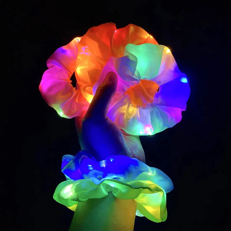 Chouchous lumineux LED populaires pour femmes et filles, corde à cheveux scrunchy scintillante, bandeau lumineux pour Halloween