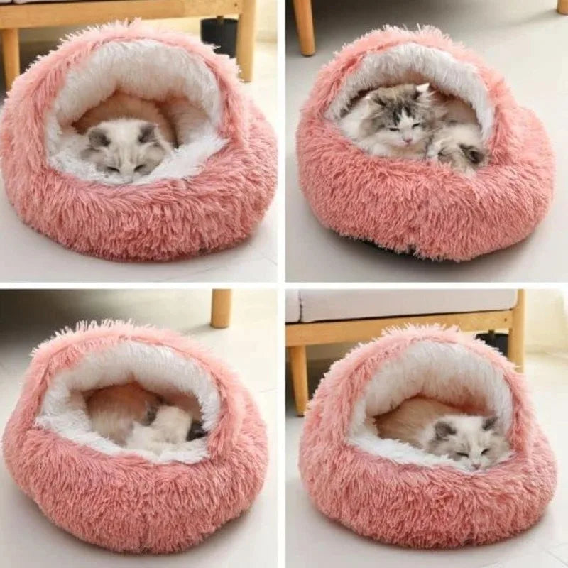 Lit pour animaux de compagnie 2 en 1 en peluche douce 50CM avec housse lit rond pour chat matelas pour chiot chaud chat chien nid de couchage grotte pour petits chiens tapis