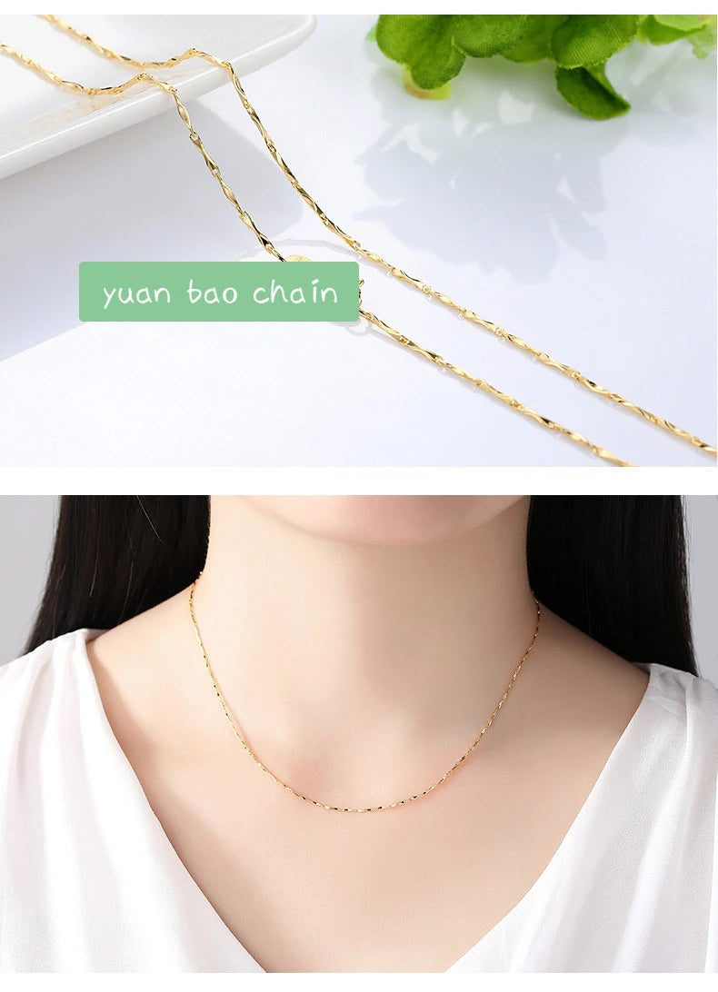 Chaîne de collier couleur or 14k pour femmes, boîte, os de serpent/étoilé/chaîne croisée, collier de 18 pouces, bijoux fins, cadeaux